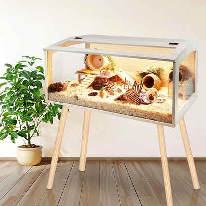 Prolee Hamster Cage Wooden Chew Proof, Extra Large Mice and Rat Habitat Openable Top with Acrylic