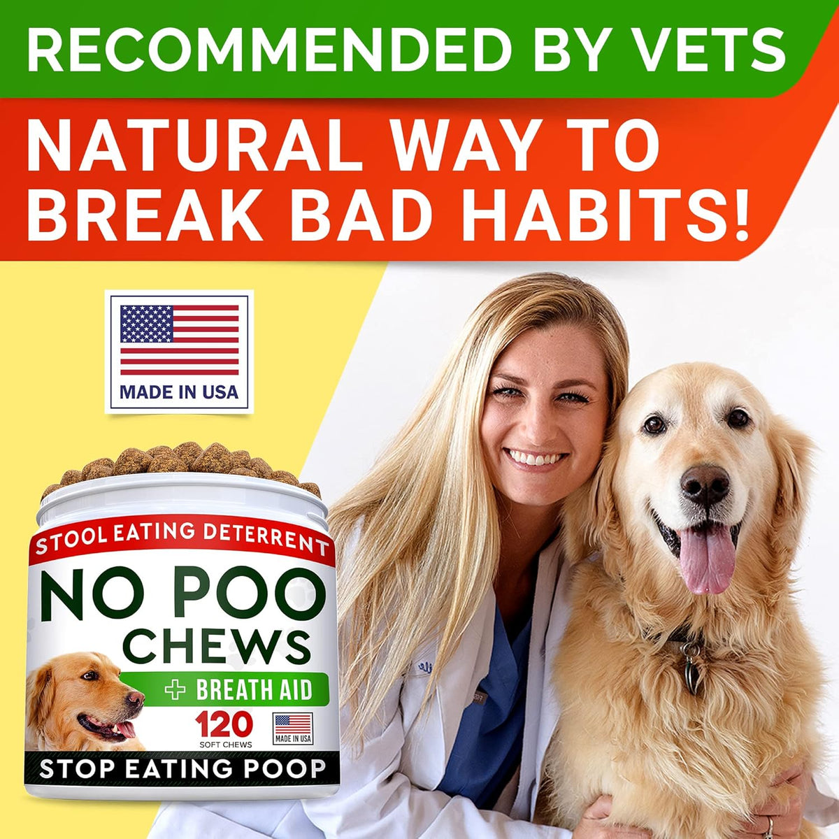 STRELLALAB No Poo Chews for Dogs - Coprophagia & Stool Eating Deterrent with Probiotics, Digestive