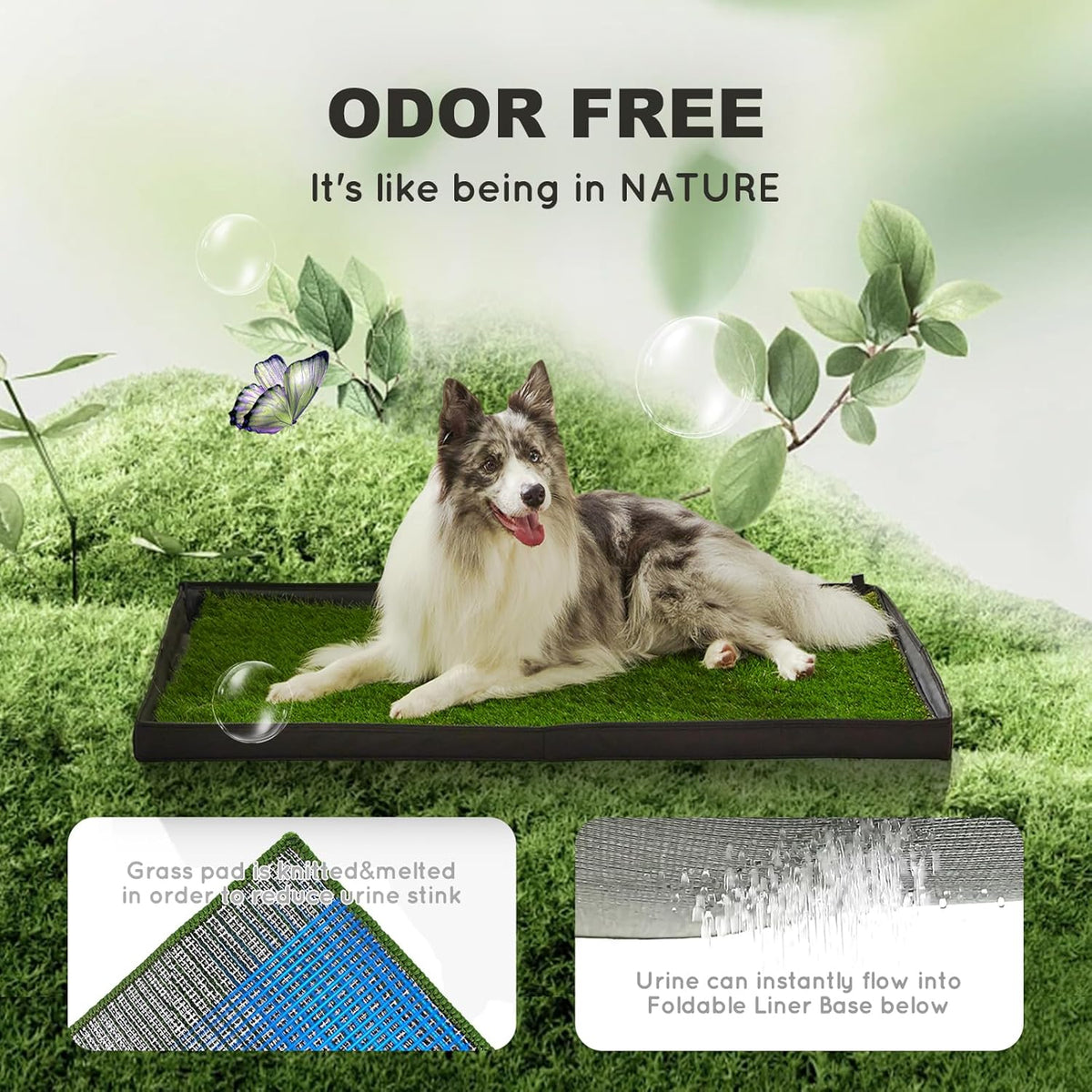 Dog Grass Pad with Foldable Dog Litter Box,Extra Large Liner Base for Balcony，Ultra-Absorbent