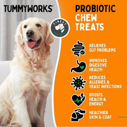 TummyWorks Probiotic 120 Soft Chews for Dogs All Ages - Supports Digestive Health, Relieves