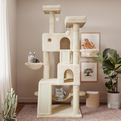 SHA CERLIN 65in Larger Cat Tree Tower Condo for Indoor Kitties/Multi-Level Furniture Activity