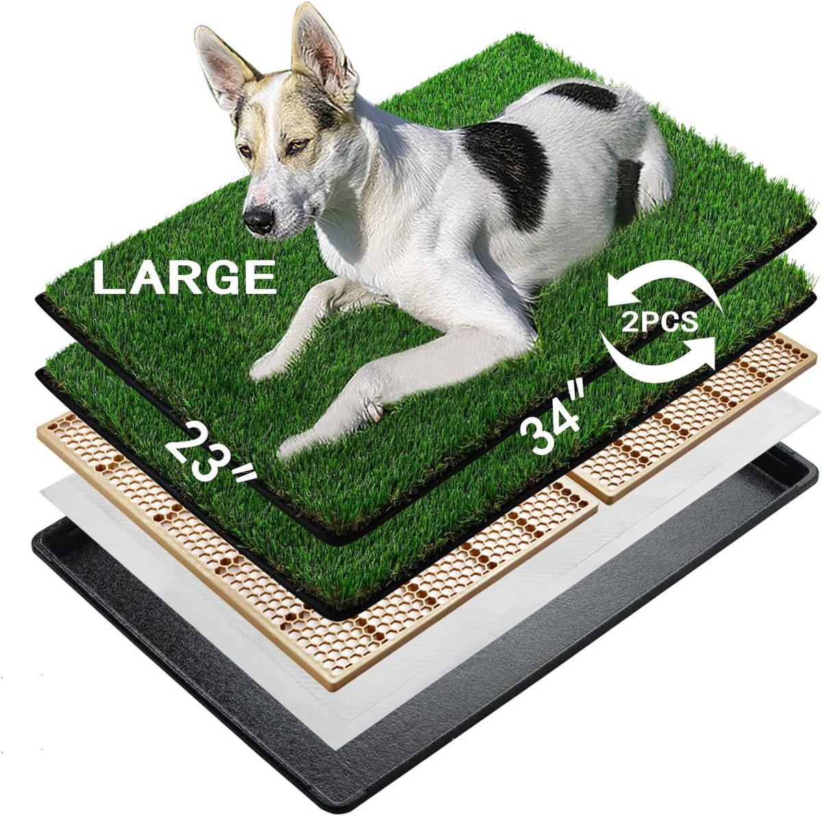 MEEXPAWS Dog Grass Pee Pads for Dogs with Tray | Large 34×23 in | 2× Dog Artificial Grass Pads