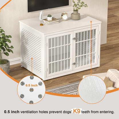 42" Heavy Duty Dog Crate Furniture for Large and Medium Dogs, Enclosed Design Wooden Metal Kennel
