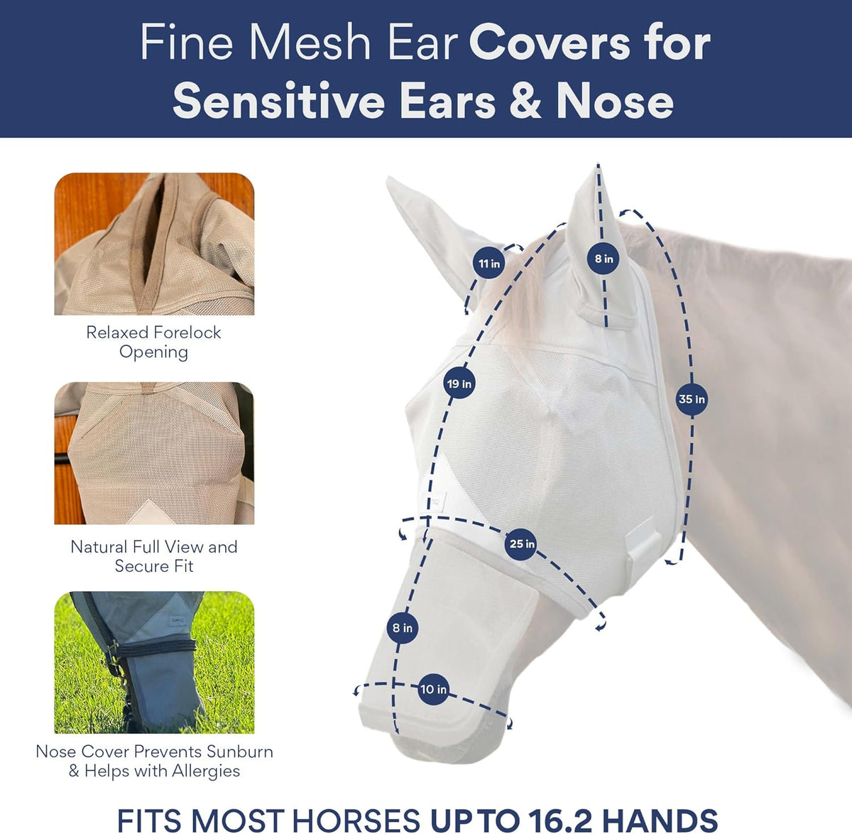 Horse Fly Mask with Nose Cover and Ears | 95% UV Eye Protection | Built-in Visor | Breathable
