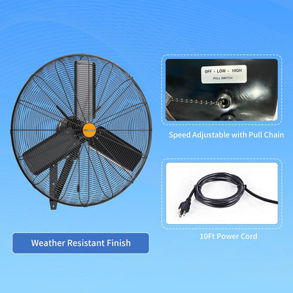 24 inch Outdoor Oscillating Wall Mounted Fan, High Velocity IPX4 Waterproof 7600 CFM Industrial