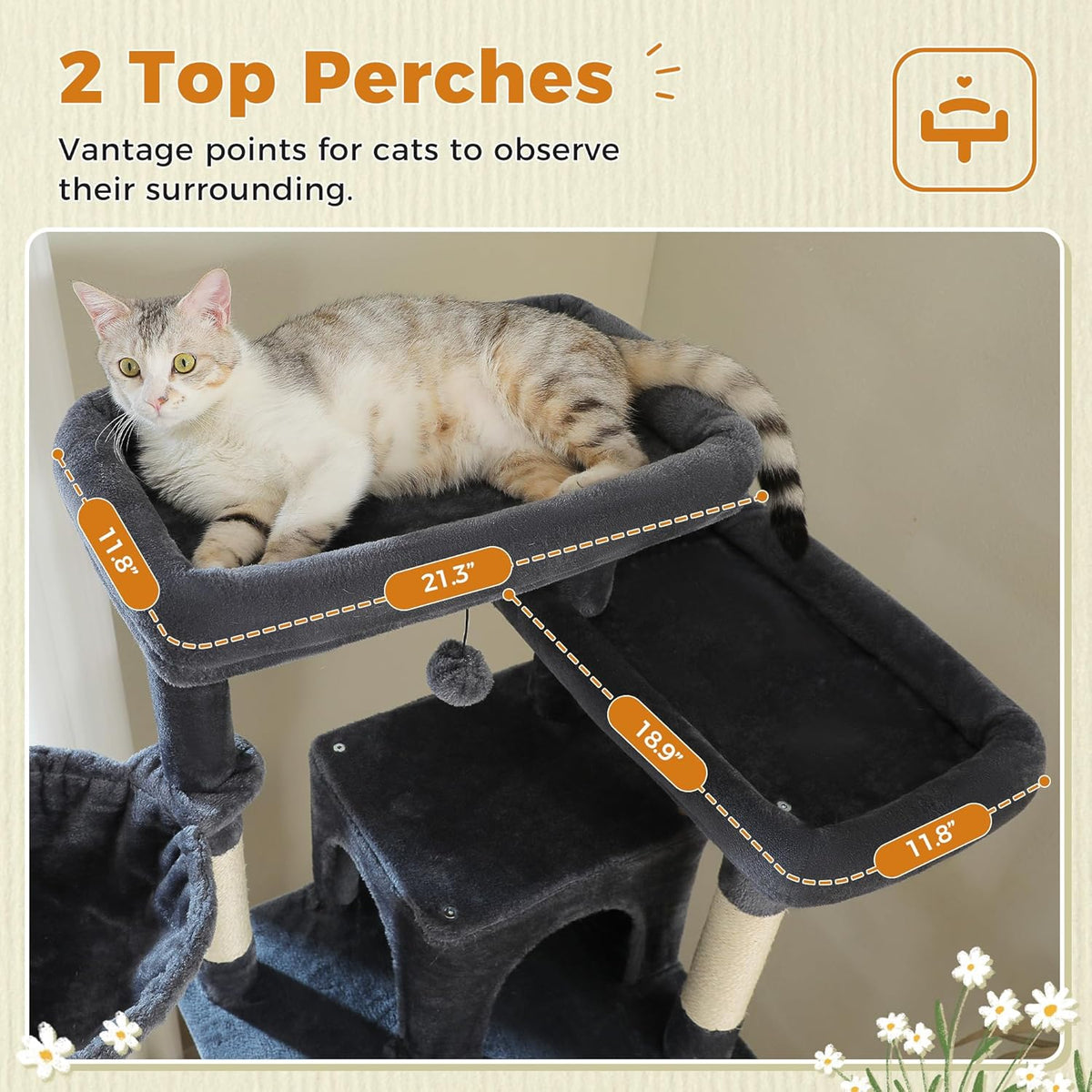 81 Inch Tall Cat Tree for Big Cats & Multi-Cat Homes, Large Heavy Duty Cat Tower with Metal Frame