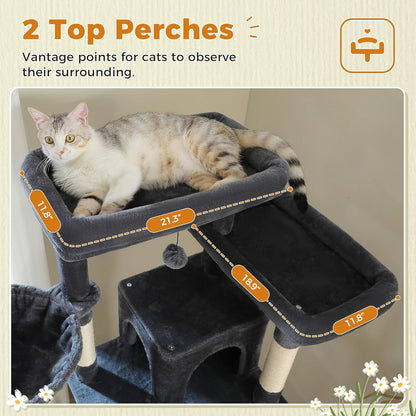 81 Inch Tall Cat Tree for Big Cats & Multi-Cat Homes, Large Heavy Duty Cat Tower with Metal Frame