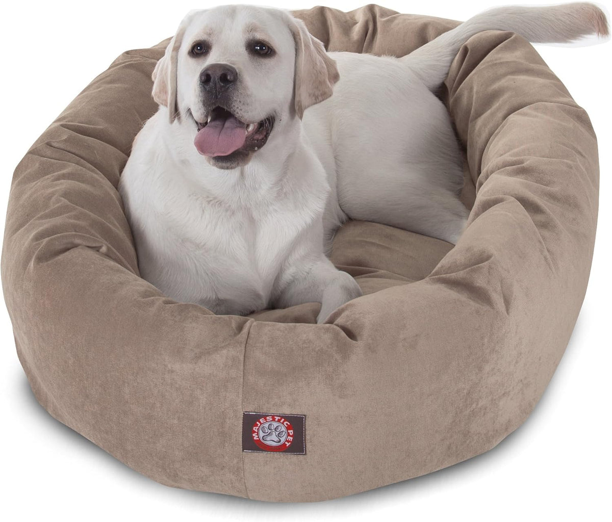 Majestic Pet 40 Inch Micro Velvet Calming Dog Bed Washable – Cozy Soft Round Dog Bed with Spine for