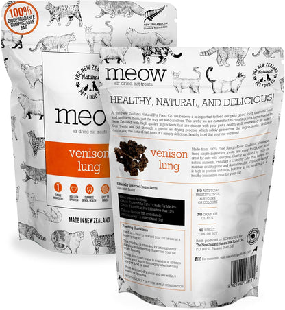 Meow Air Dried Cat Treats - Venison Lung, High Protein, Healthy Cat Snacks and Toppers, All Natural