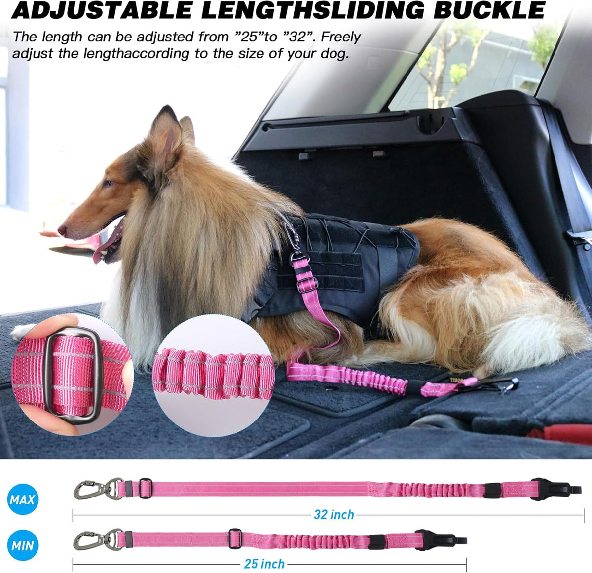 AUBELL Dog Seat Belt for Car,Updated 3-in-1 Adjustable Reflective Bungee Heavy Duty Dog Car Harness