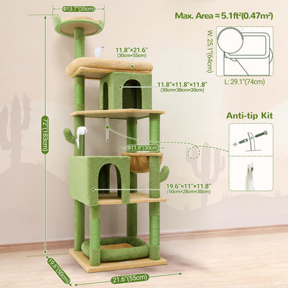 Globlazer Heavy Duty Cactus Cat Tree for Large Cats, Sturdy 72in Maine Coon Cat Tree for Large Cats