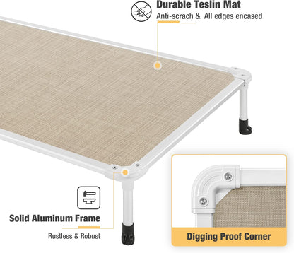 Veehoo Chew Proof Elevated Dog Bed - Cooling Raised Pet Cot - Silver Aluminum Frame and Durable