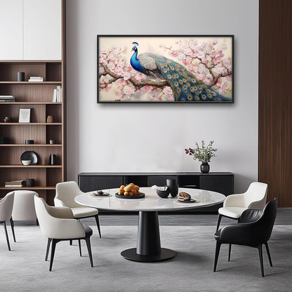 Quorin Peacock Large Wall Art Elegant Peacock Pictures Wall Decor Pink Flower Tree Canvas Print