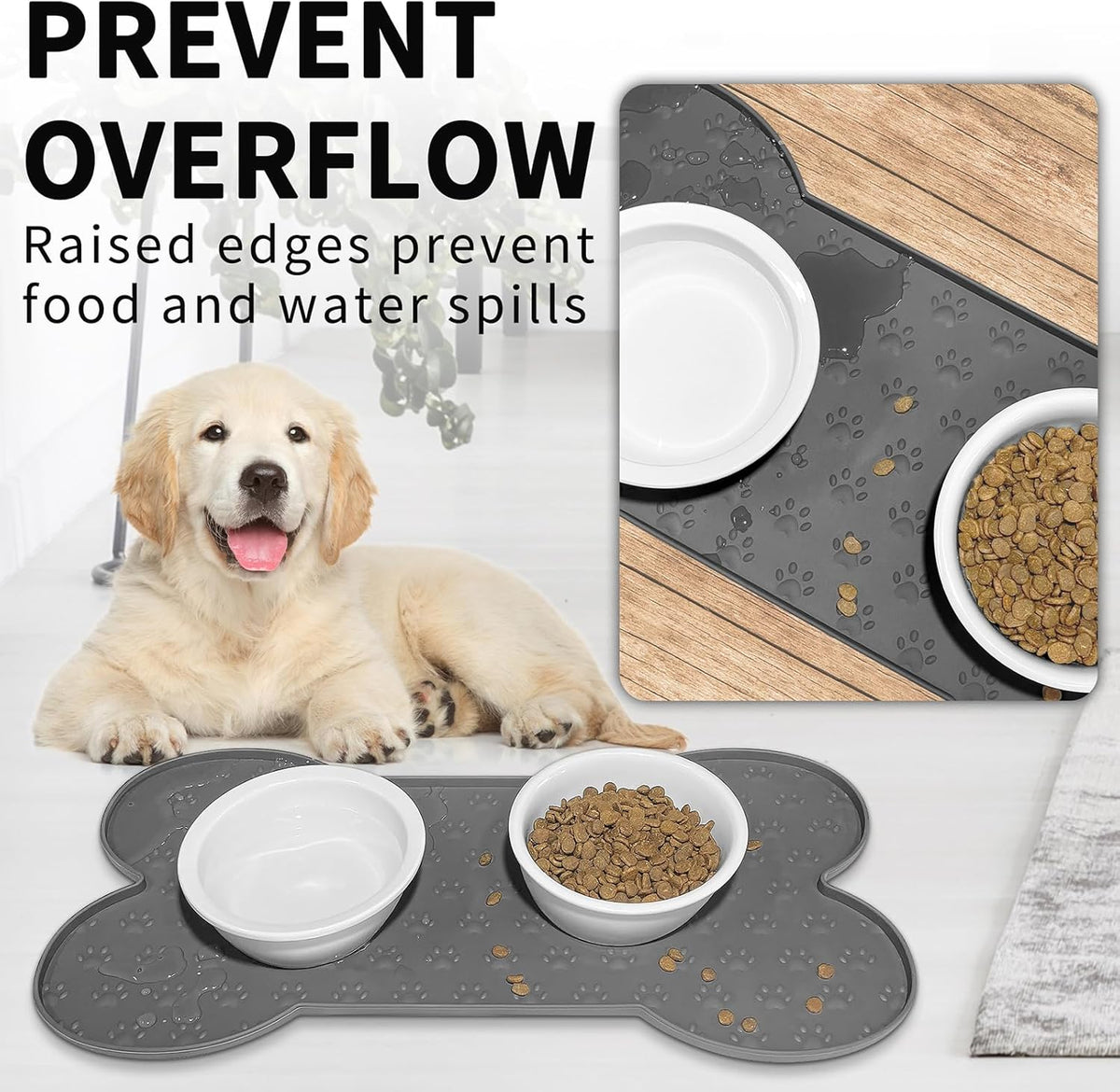 Dog Food Mat Anti-Slip Silicone Dog Bowl Mat Thicker Pet Placemat Waterproof Cat Feeder Pad with