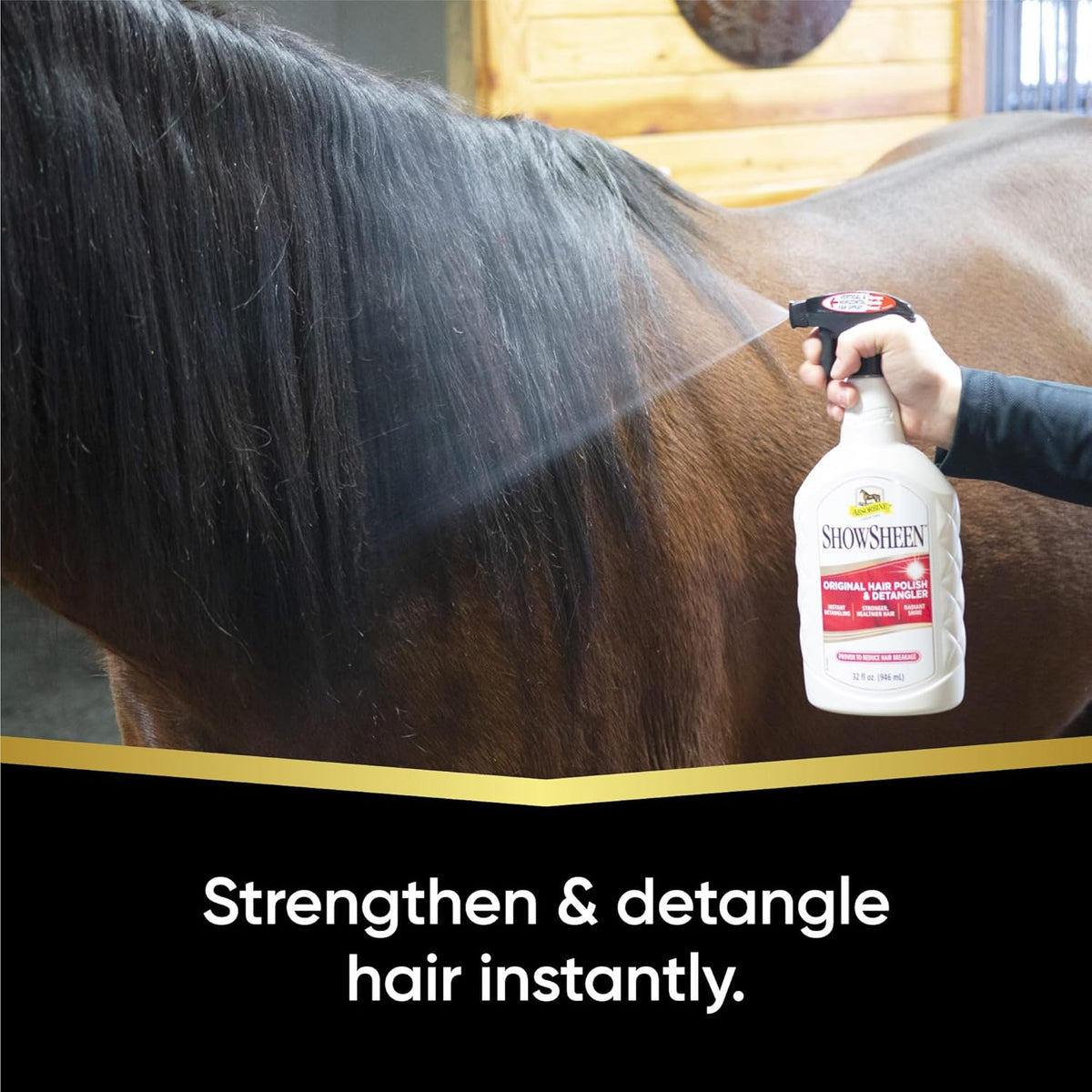 Absorbine ShowSheen Hair Polish & Detangler 32oz Spray Bottle, Horse and Dog Coat, Mane and Tail