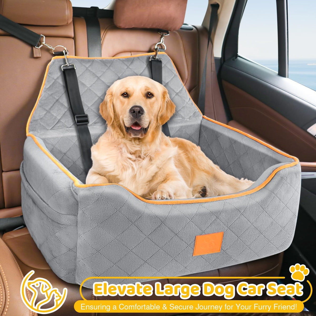 Dog Car Seat for Large/Medium Dog, Booster Seat for Dogs Under 55Lbs or 2 Small Puppy, Detachable