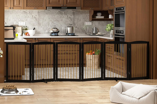 Freestanding Pet Gate for Dogs, Indoor Wooden Dog Gate for House, Extra Wide Dog gate, Foldable Dog