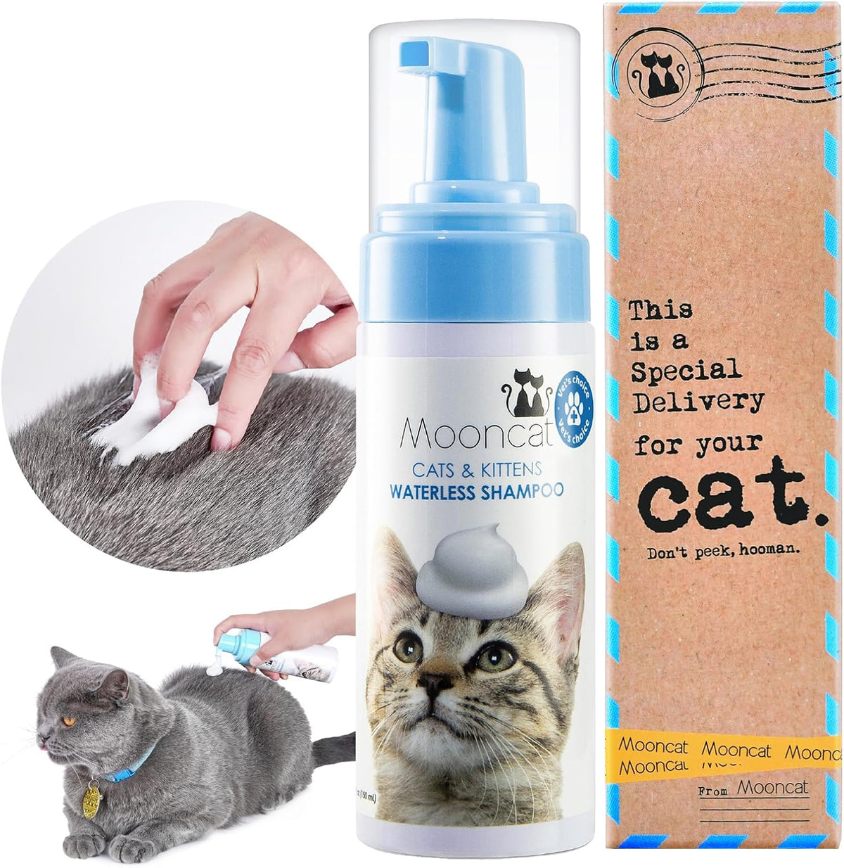 Mooncat Waterless Cat Shampoo, 100% Licking Safe & Vet Approved No Rinse Dry Bath Foam - Gentle