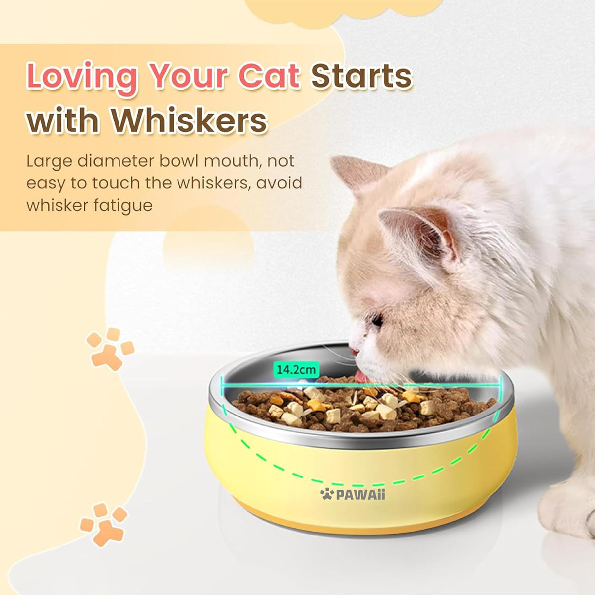 Pawaii Small Dog Bowls, 12 oz. Food Water Bowl Designed for Puppies and Cats with Non-Slip Rubber