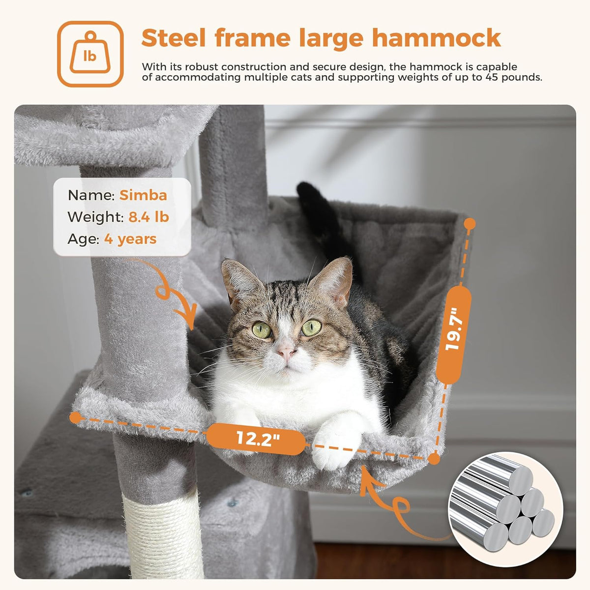 PAWZ Road 70 Inch Cat Tower, Tall Cat Tree with 2 Cozy Condos, 2 Plush Perch, Large Basket, 2