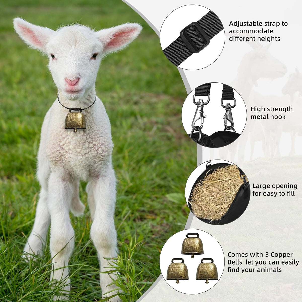 3 PCS Goat Hay Feeder,Hay Bags for Horses,Goats,Donkeys with Reinforced Oxford Fabric and High