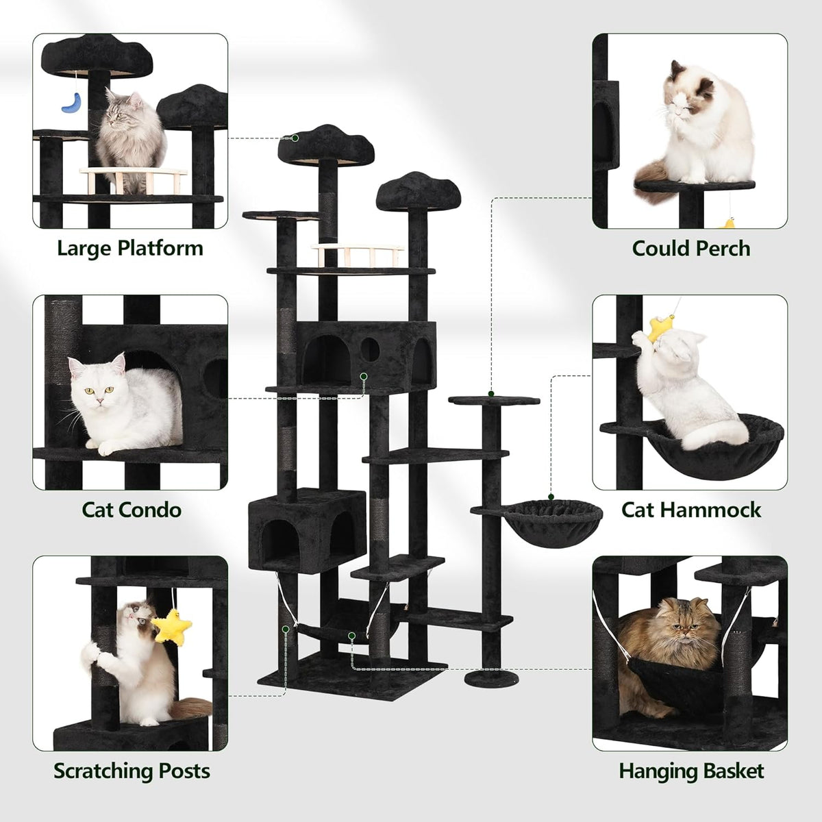 85inch Giant Cat Tree for Heavy Duty Big Cats, Multi-Level Luxury Cat Tower with Scratching Post