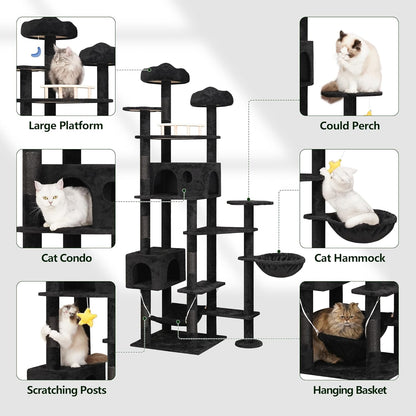 85inch Giant Cat Tree for Heavy Duty Big Cats, Multi-Level Luxury Cat Tower with Scratching Post