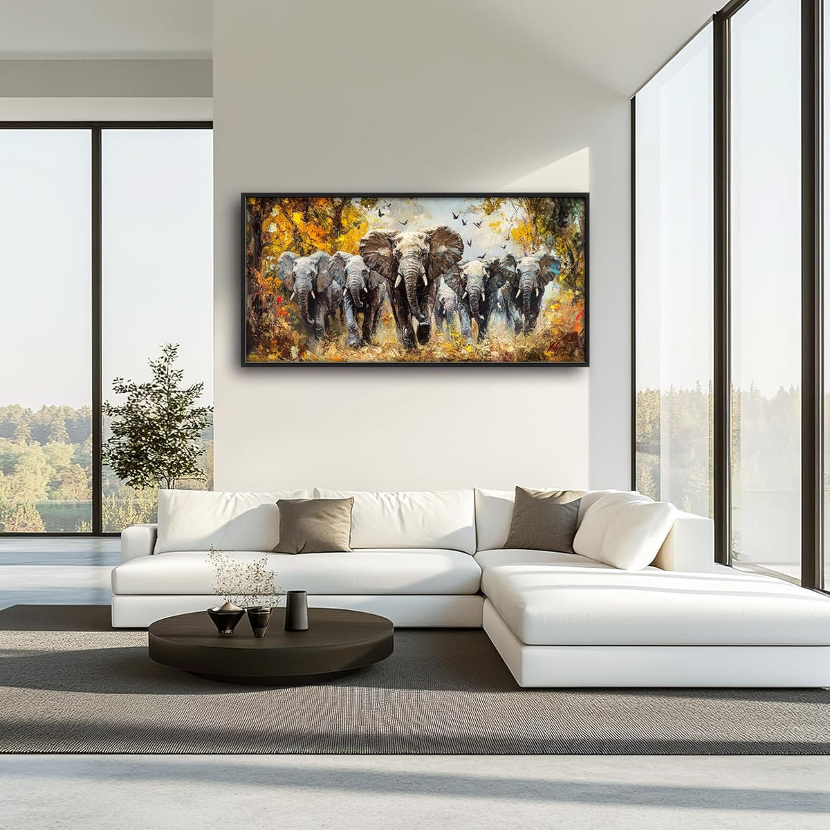 Extra Large Elephant Framed Wall Art for Living Room,Oversized Elephants Wild Animal Pictures Wall