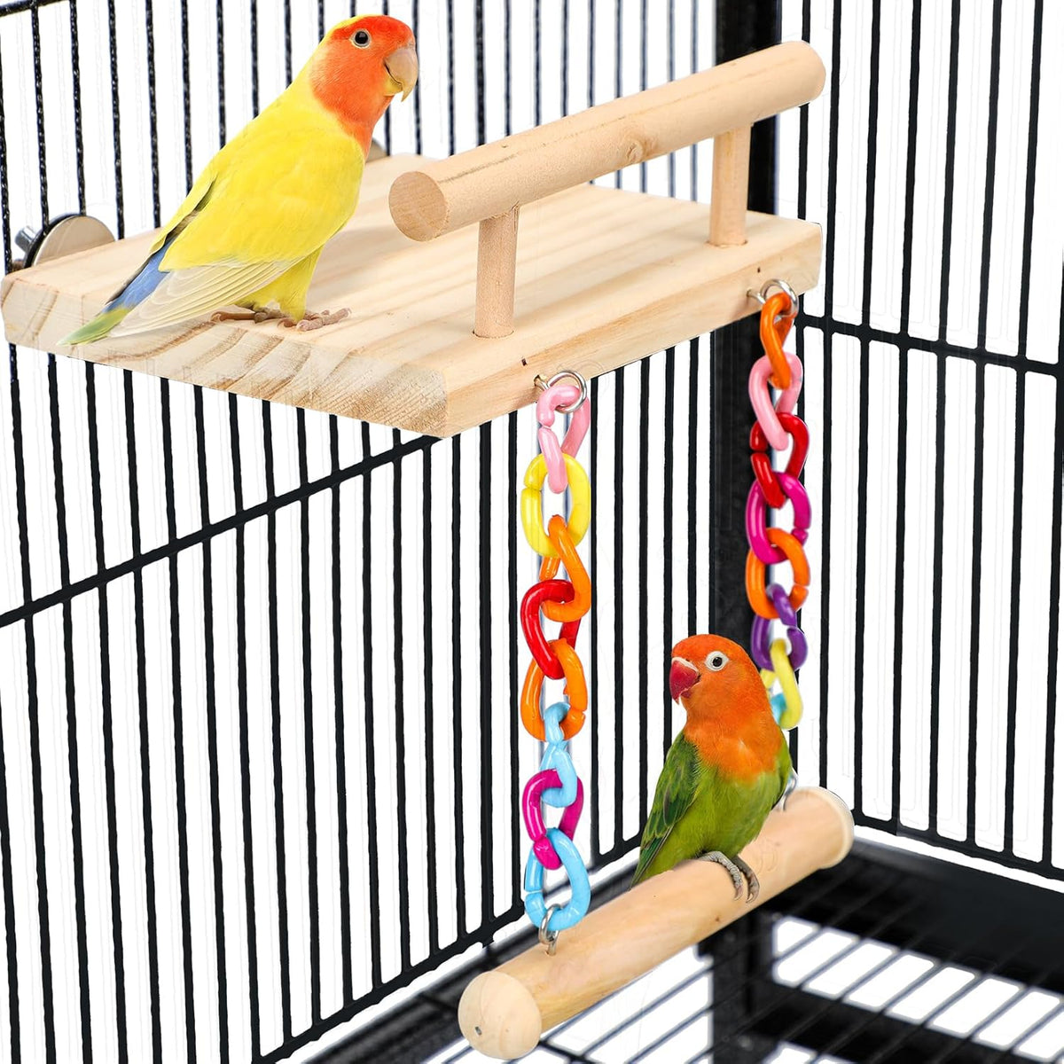 Bird Perches Cage Toys Parrot Wooden Platform Play Gyms Exercise Stands with Acrylic Wood Swing