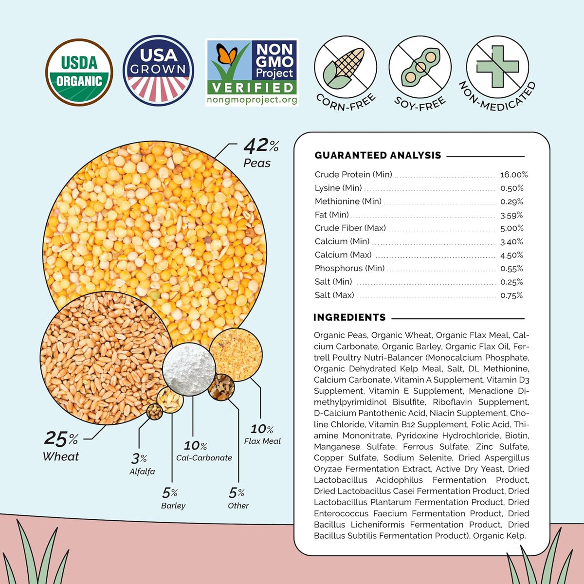 Organic Chicken Feed – Layer Whole Grain, Non-GMO, USA Grown, 16% Protein, Corn-Free, Soy-Free