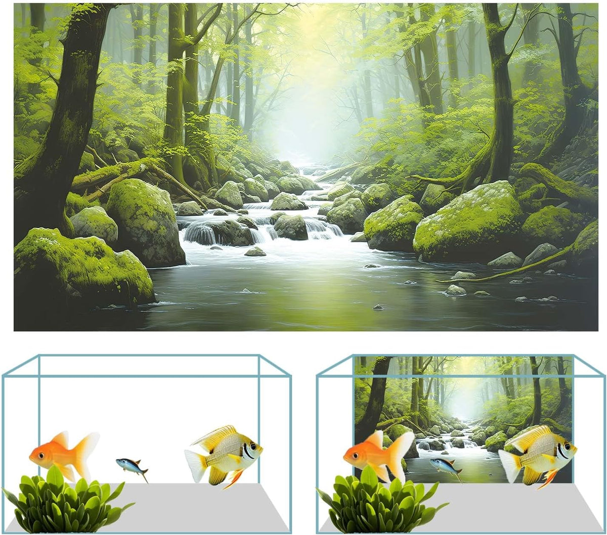 24X16IN Tropical Forest Terrarium Background, Natural Green Forest Tree Reptile Habitat Background