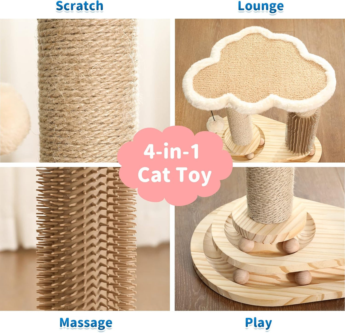 Made4Pets Cat Scratching Post, Cat Self Groomer for Indoor Cats, Cloud Soft Perch for Rest, 17.5"