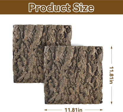 2PCS Natural Cork Terrarium Background,11.81 x 11.81 Inch Reptile Bark Background 3D Bearded Dragon