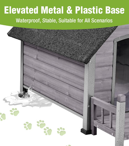 GUTINNEEN Dog House Outdoor Weatherproof with Porch, Puppy Shelter Indoor with Anti-Bite Design