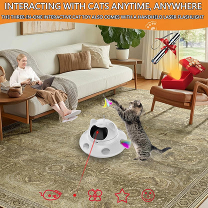 3-in-1 Cat Laser Toy & Interactive Automatic Motion-Activated Kitten Toy – 6 Holes Whack-A-Mole