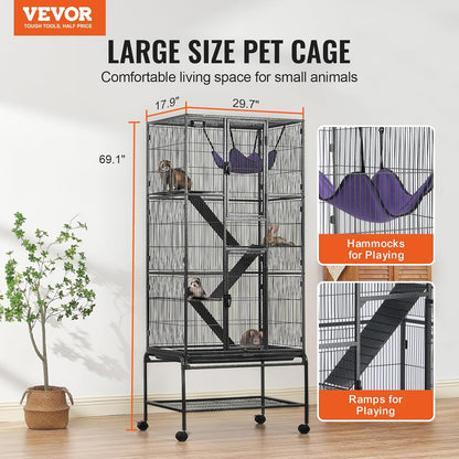 VEVOR 69" Rolling Metal Ferret Cage, Large 4-Tier Critter Nation Cage, Small Animal Cage with Ramps