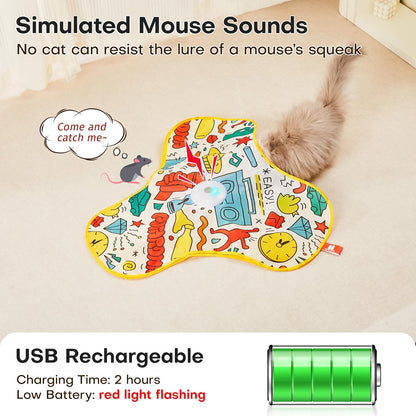 Potaroma Interactive Cat Feather Toys, Hide and Seek Concealed Moving Feather Wand, Rechargeable