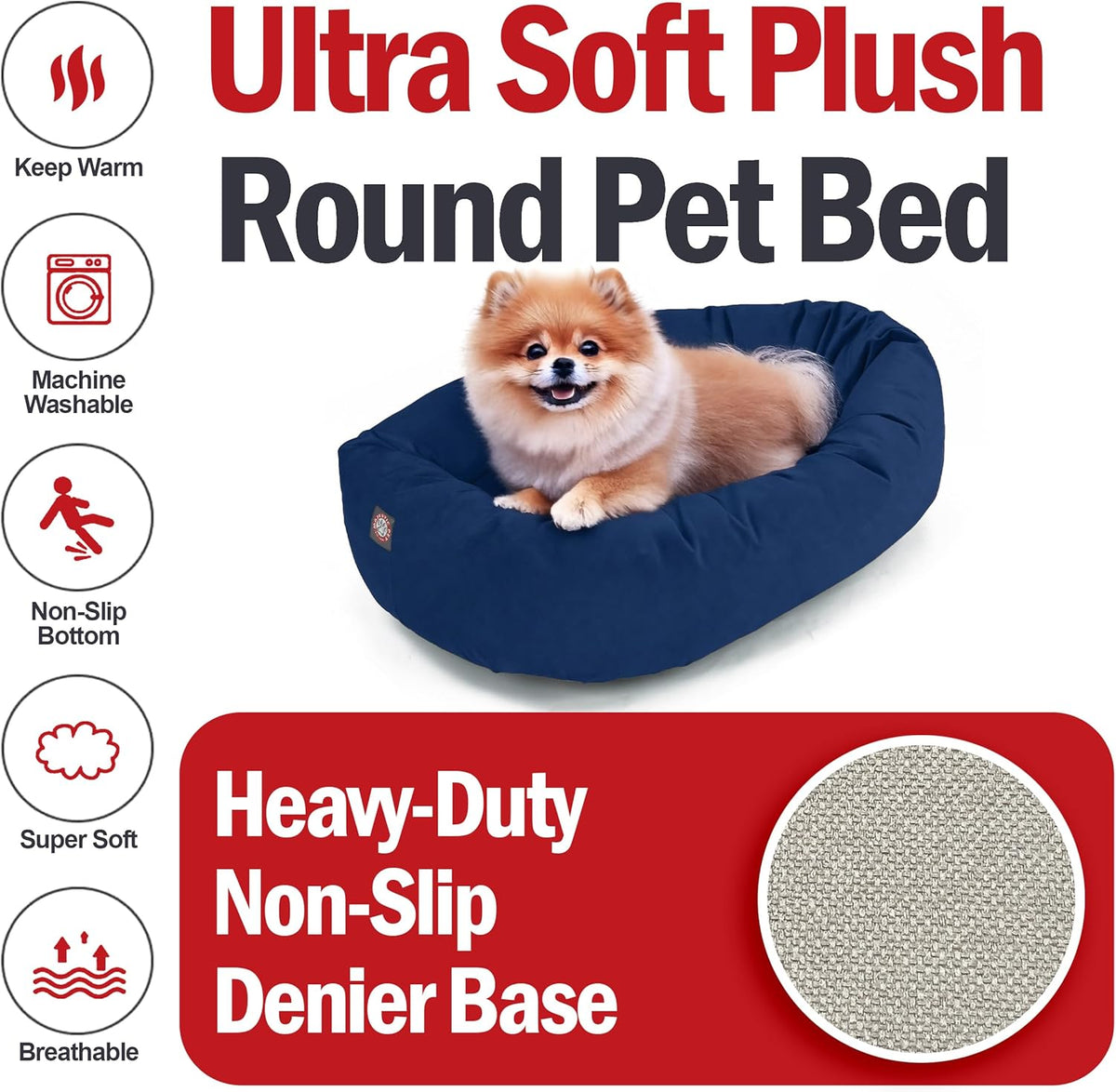 Majestic Pet 24 Inch Suede Calming Dog Bed Washable 24x19x7 (Inch) – Cozy Soft Round Donut Dog Bed