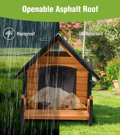 GUTINNEEN Dog House Outdoor Weatherproof with Porch, Puppy Shelter Indoor with Anti-Bite Design