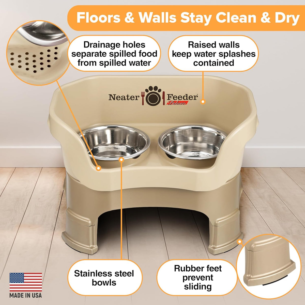 Neater Feeder Deluxe Mess Proof Dog Bowls Elevated Medium Sized Dogs (19-40 lbs) Made in USA, No