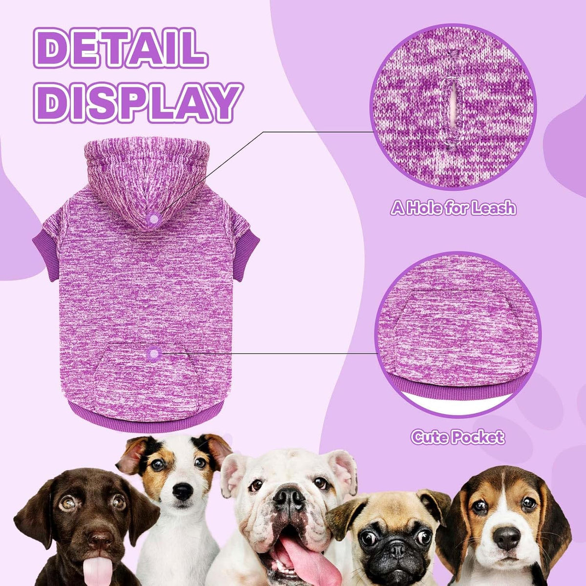 Dog Sweaters for Small Dogs Hoodie Fleece Dog Sweater Soft Clothes Sweatshirt with Pocket Hoodie