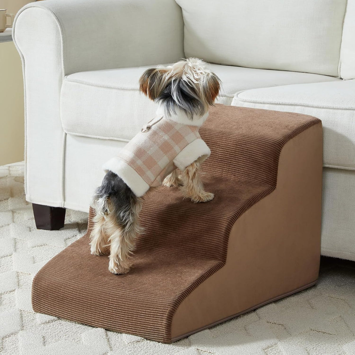 Dog Stairs for Small Dogs, 3-Steps Dog Ramp for Bed and Couch, Pet Stairs with Highly Supportive
