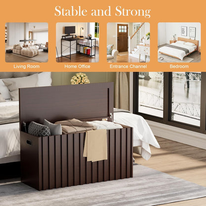 UEV Storage Bench,39.4" Wood Box, Storage Trunk with 2 Safety Hinges, Ottoman Storage Chest, Fluted