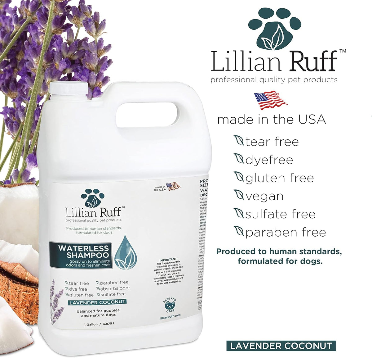 Lillian Ruff Waterless No-Rinse Dog Dry Shampoo Spray with Hydrating Essential Oils - pH-Balanced