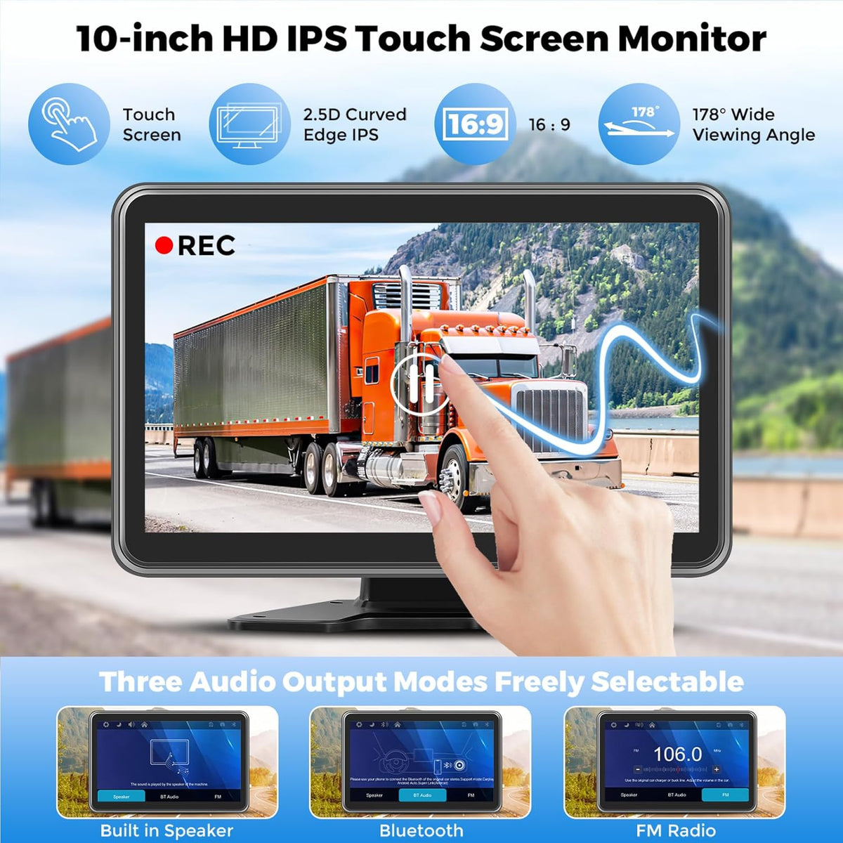 HD1080P Wired Backup Camera System with Apple Carplay & Android Auto,10'' Touch Screen Monitor, 2