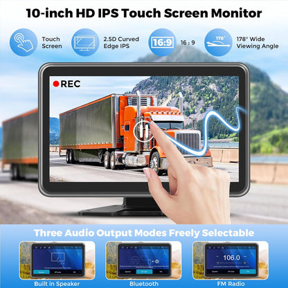 HD1080P Wired Backup Camera System with Apple Carplay & Android Auto,10'' Touch Screen Monitor, 2