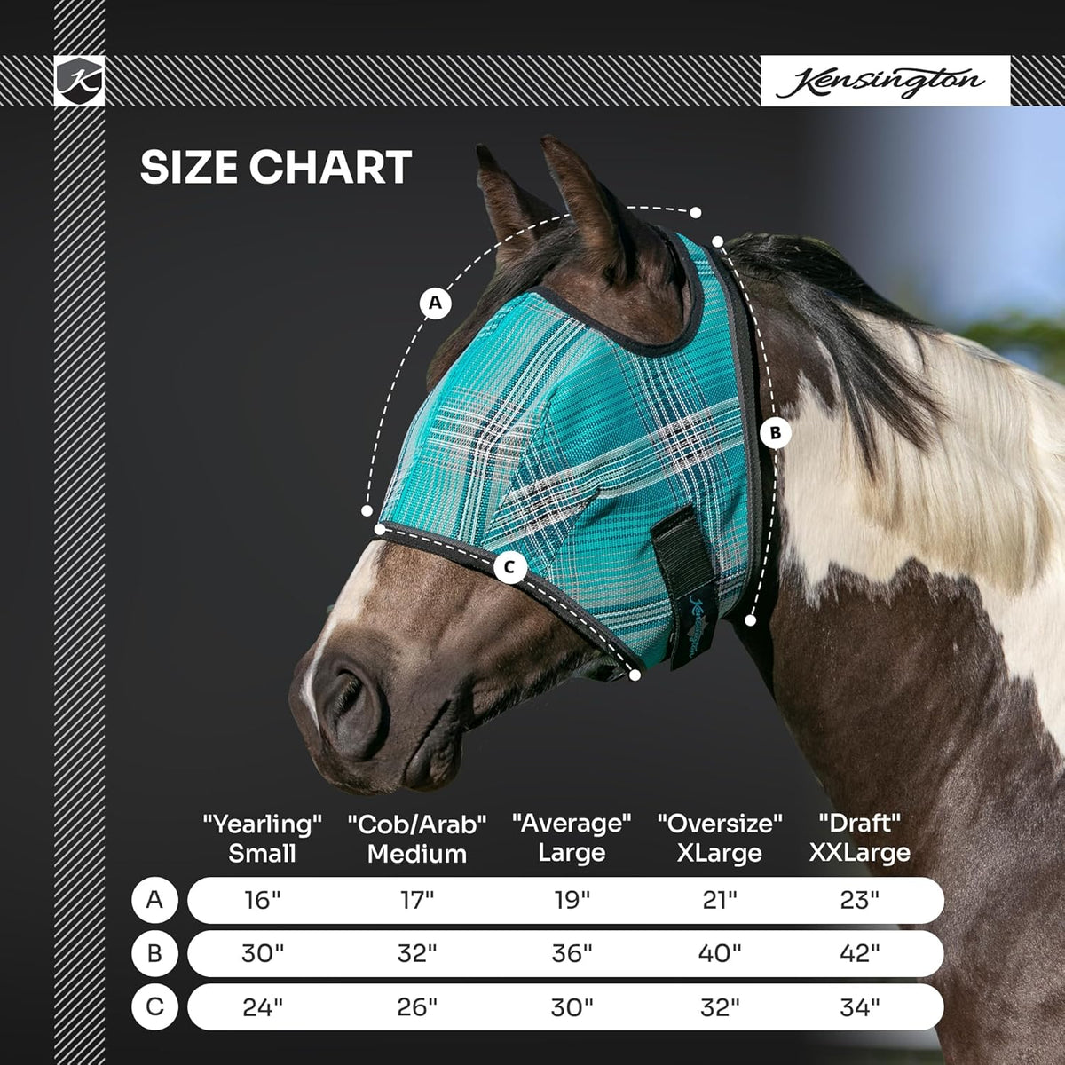 Kensington Fly Mask Web Trim Protects Horses Face and Eyes from Bites and Sun Rays While Allowing