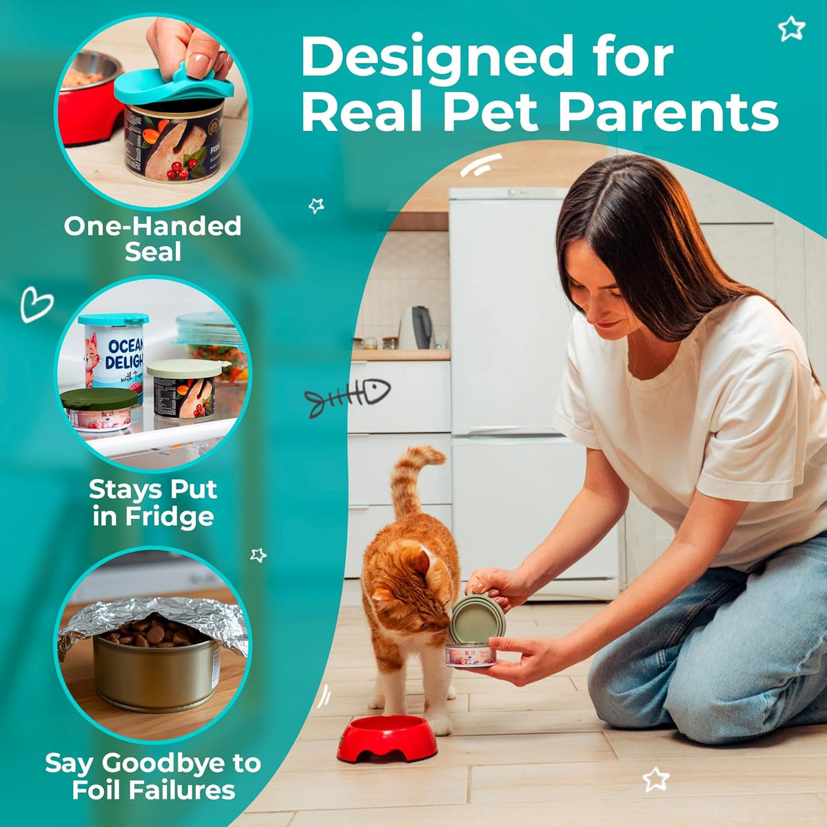 3 Pack Universal Pet Food Can Covers Lids - One fit 3 Standard Size Cans for Cats and Dogs Food