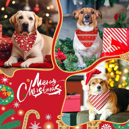 Chunful 100 Pieces Christmas Dog Bandanas Bulk Red and White Xmas Bandanas for Dogs Triangle Scarf