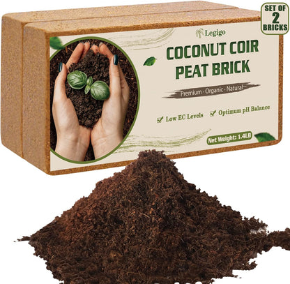 Legigo 2 Pack Premium Coco Coir Brick for Plants- 100% Organic Compressed Coconut Coir Bricks